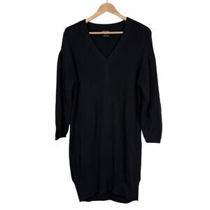 Massimo Dutti Black Ribbed V-Neck Sweater Dress Size M Oversized Cozy Relaxed
